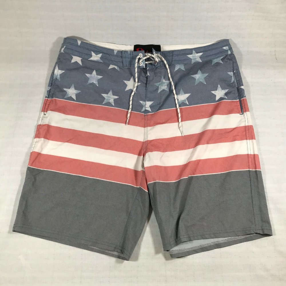 Stoic USA American Flag Graphic Board Shorts Mens 34 Fishing Surf Swim Trunks